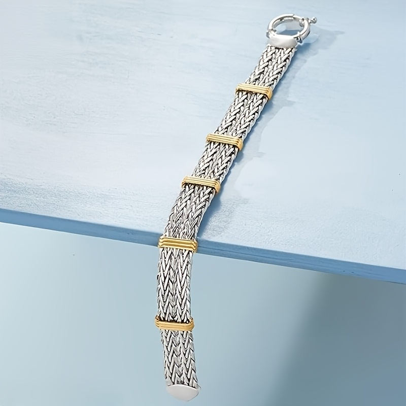 Luxury 925 Sterling Silver Two-Tone Wheat Chain Bracelet